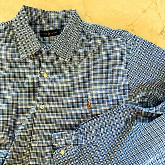 Ralph Lauren Blue Label Other - Ralph Lauren Blue Label Cotton Plaid Shirt Men's XXL Blue White Button Down EUC